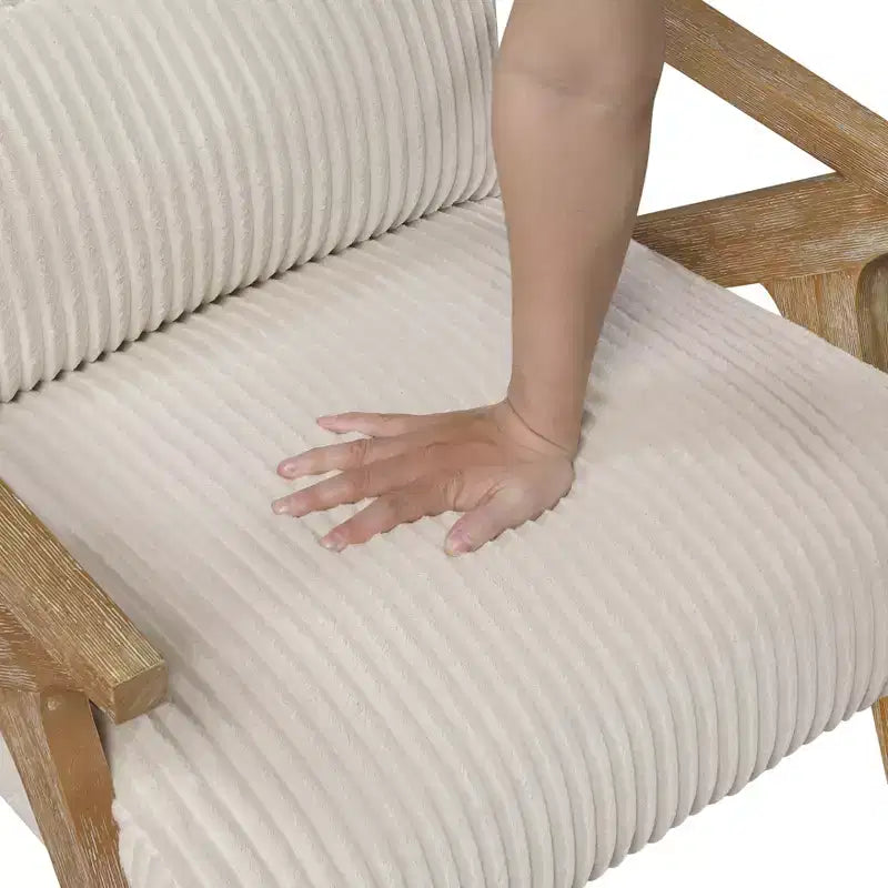 Fauteuil d'appoint moderne avec cadre en hévéa, revêtement en velours côtelé, coussin et accoudoirs