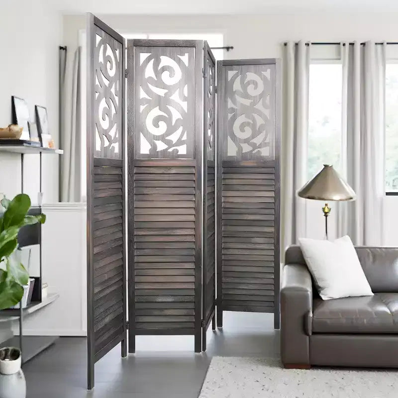 Wood Room Divider 5.6 ft Folding Privacy Partition Screen 4/6/8 Panels Brown