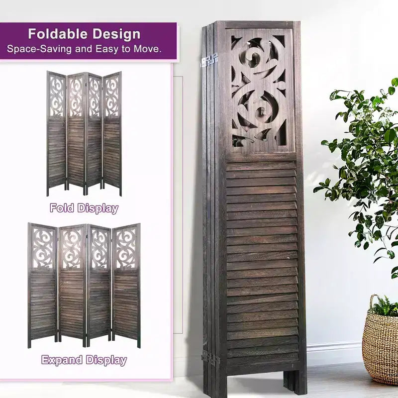 Wood Room Divider 5.6 ft Folding Privacy Partition Screen 4/6/8 Panels Brown
