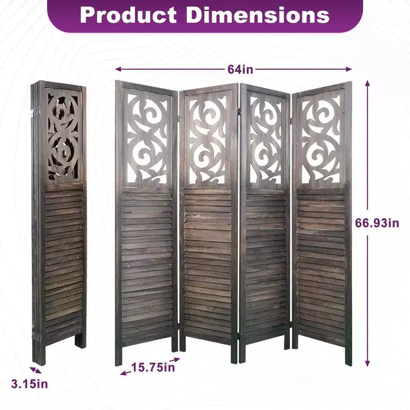 Séparateur de pièce en bois 1,7 m Paravent pliable 4/6/8 Panneaux Marron