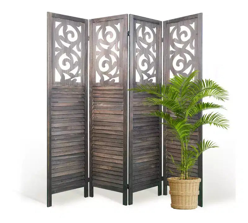 Dovelina Wood Room Divider 5.6 ft Folding Privacy Partition Screen 4/6/8 Panels Brown
