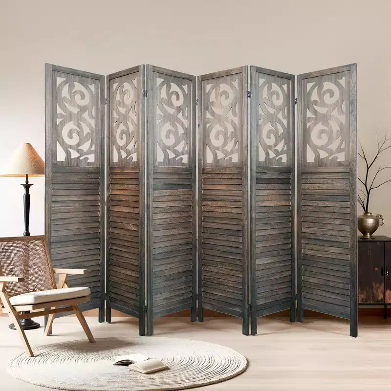 Wood Room Divider 5.6 ft Folding Privacy Partition Screen 4/6/8 Panels Brown