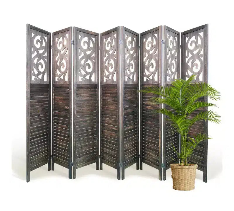 Wood Room Divider 5.6 ft Folding Privacy Partition Screen 4/6/8 Panels Brown