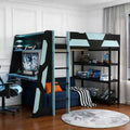 Luxystar Full Gaming Loft Bed with Desk, Storrage Shelves and Lights