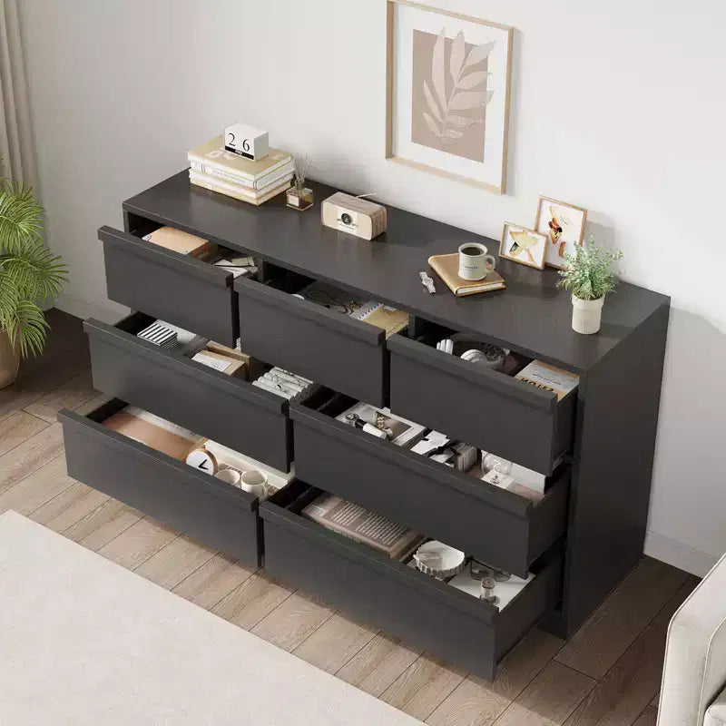 Commode à 7 tiroirs pour chambre à coucher, commode noire avec poignées concaves, commode moderne à 7 tiroirs pour chambre ou salon