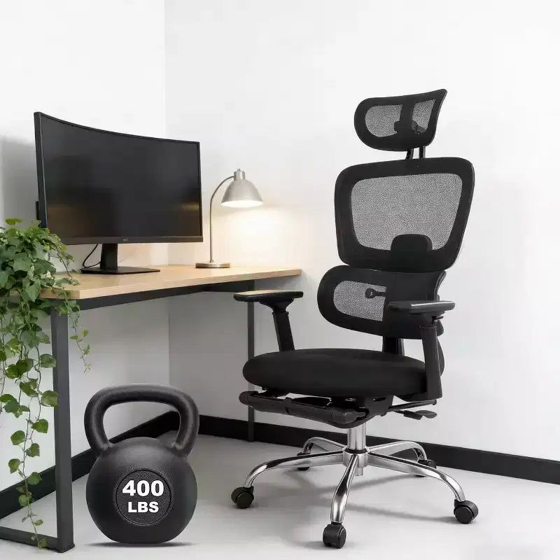 Pro High-Back Office Chair, Adjustable Lumbar Support 3D Headrest Flip-Up Armrests for Desk Work, 300 lb Capacity, Black