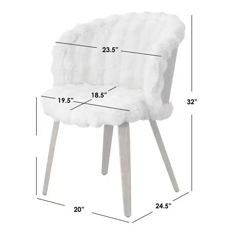 of 2 Amanda Faux Fur Dining Chair Off White/Rustic Oak