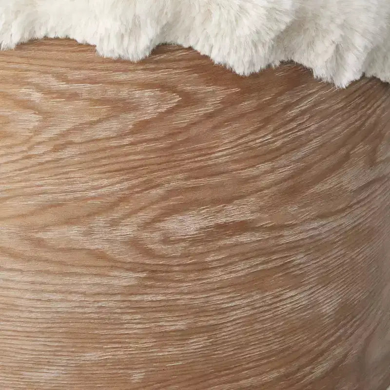 of 2 Amanda Faux Fur Dining Chair Off White/Rustic Oak