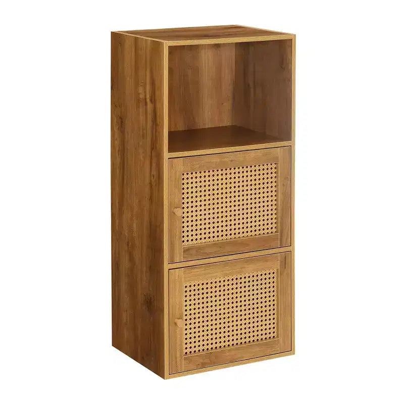Breighton Home Xtra Storage Boho Weave 2 Door Cabinet with Shelf in Brown Autumn Haze/Beige Barley