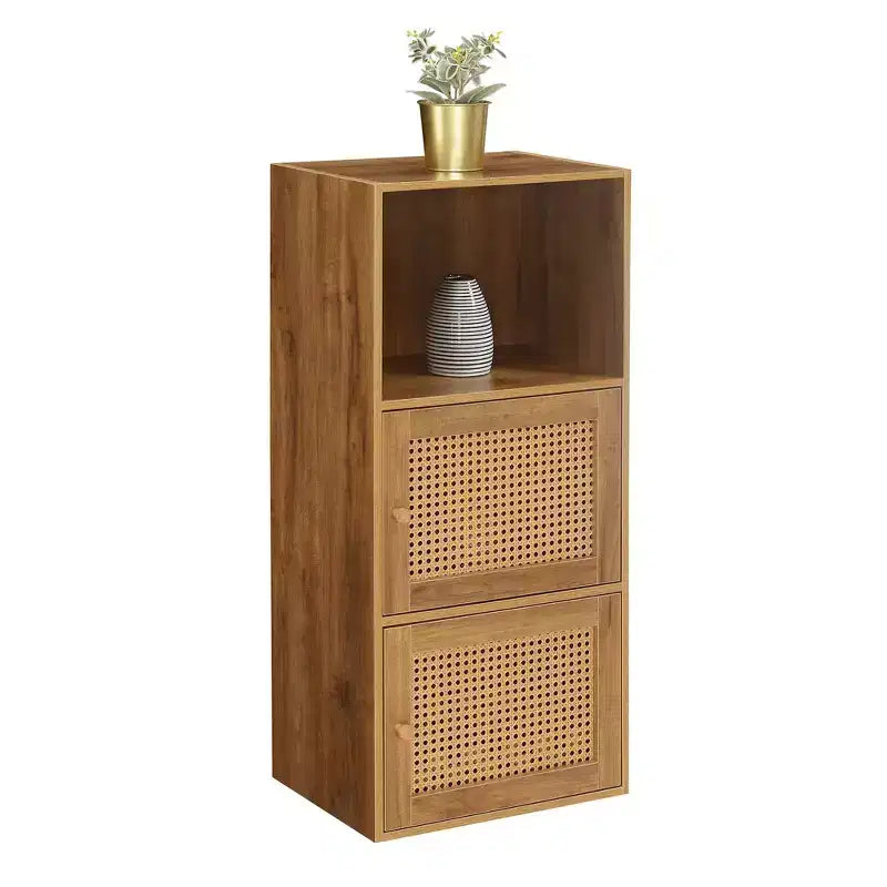 Meuble de rangement bohème à 2 portes et étagère, coloris marron