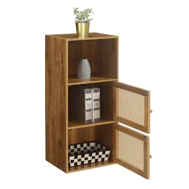 Meuble de rangement bohème à 2 portes et étagère, coloris marron
