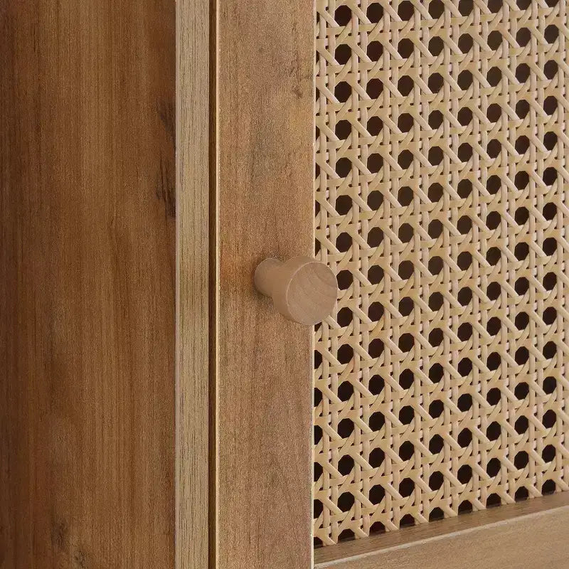 Meuble de rangement bohème à 2 portes et étagère, coloris marron