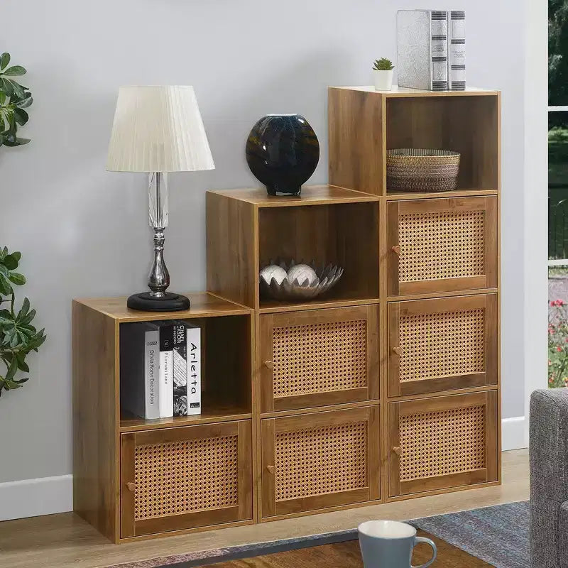 Meuble de rangement bohème à 2 portes et étagère, coloris marron