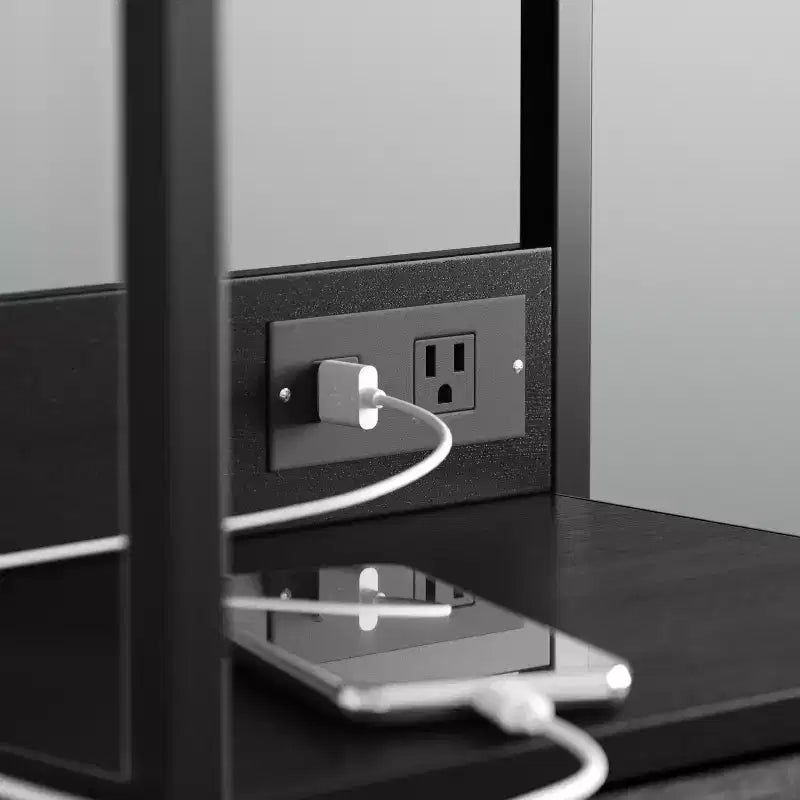 Table de chevet avec 3 tiroirs en tissu, station de charge, 2 ports USB et prise de courant – Plateau en bois d'ingénierie