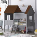 Twin Size Low Loft Wood House Bed with Two Side Windows, 4L -ModernLuxe