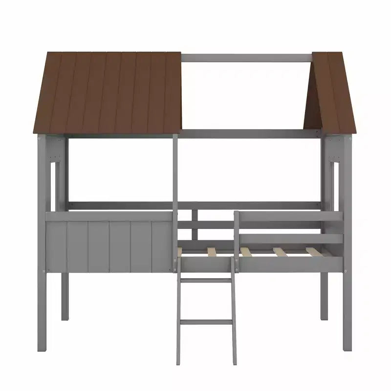 Lit cabane en bois pour enfants avec deux fenêtres latérales et 4 étagères de rangement – Cadre de lit ludique