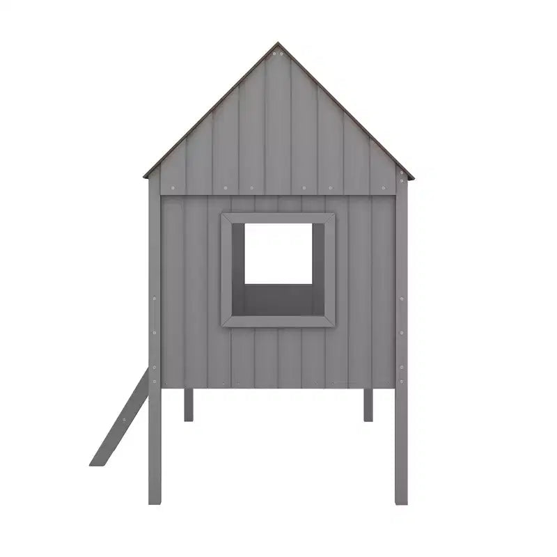Lit cabane en bois pour enfants avec deux fenêtres latérales et 4 étagères de rangement – Cadre de lit ludique