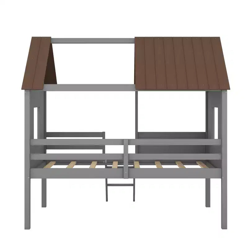 Lit cabane en bois pour enfants avec deux fenêtres latérales et 4 étagères de rangement – Cadre de lit ludique